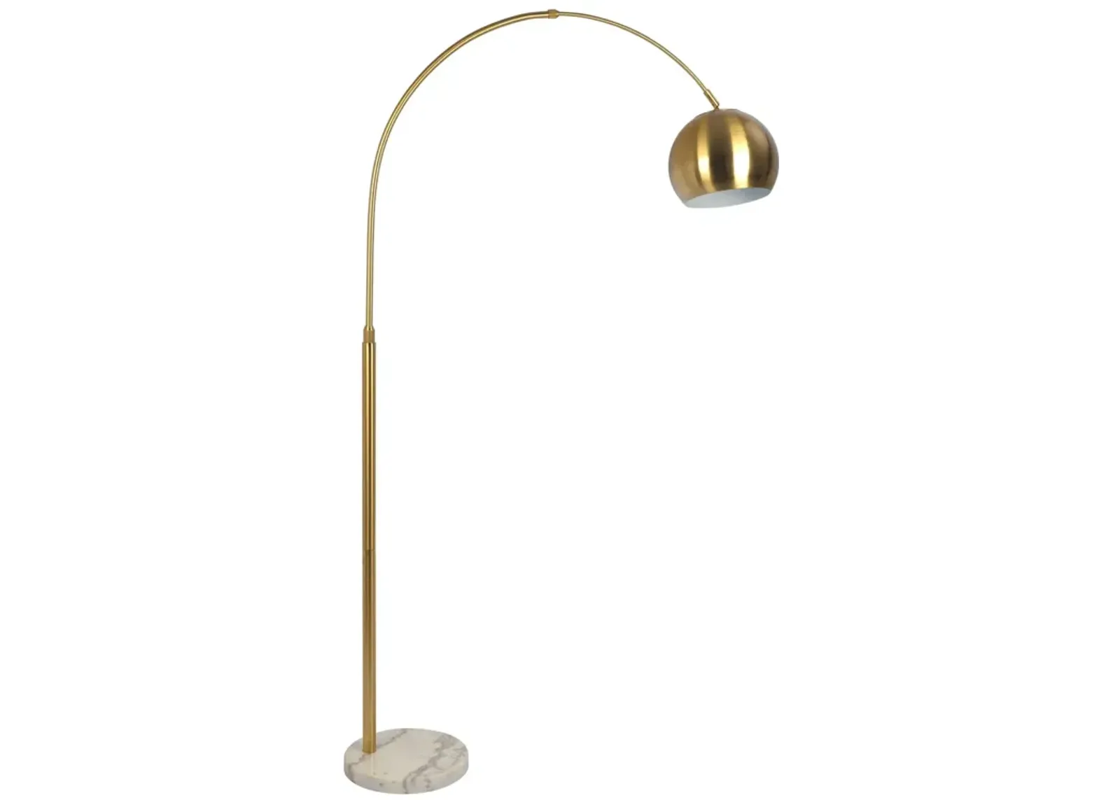 Oasis Long Arm Gold Brass Adjustable Floor Lamp with Round White Marble Base