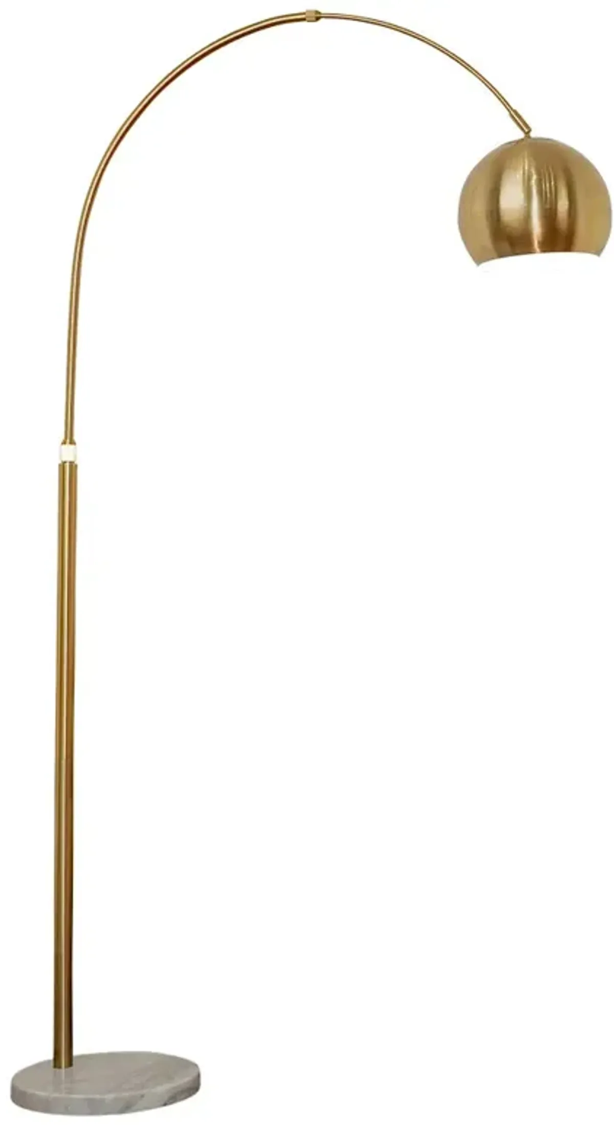 Oasis Long Arm Gold Brass Adjustable Floor Lamp with Round White Marble Base