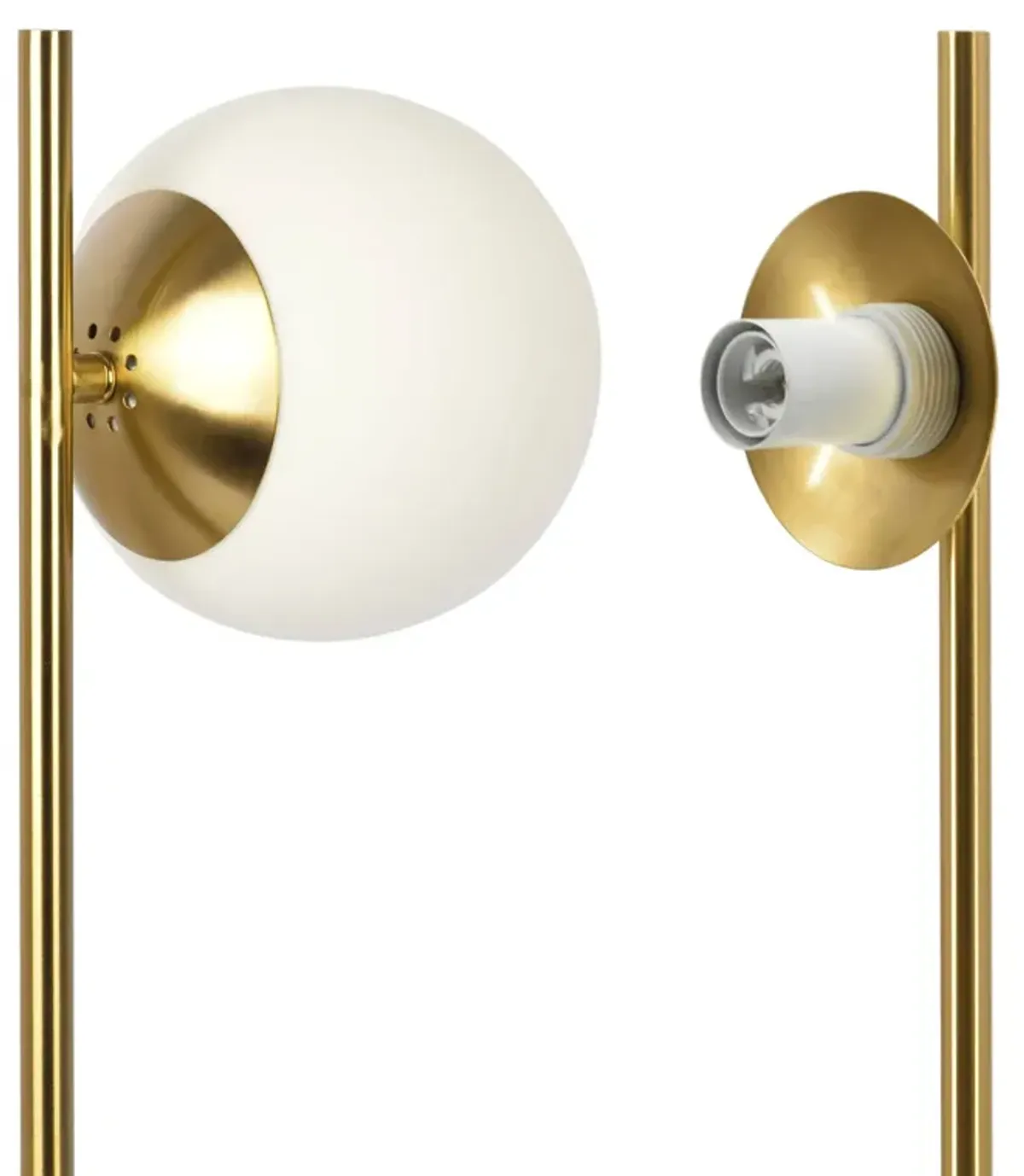 Ethereal Modern Small Brass Metal Table Lamp, Desk Lamp Fixture with White Glass Globe Shade