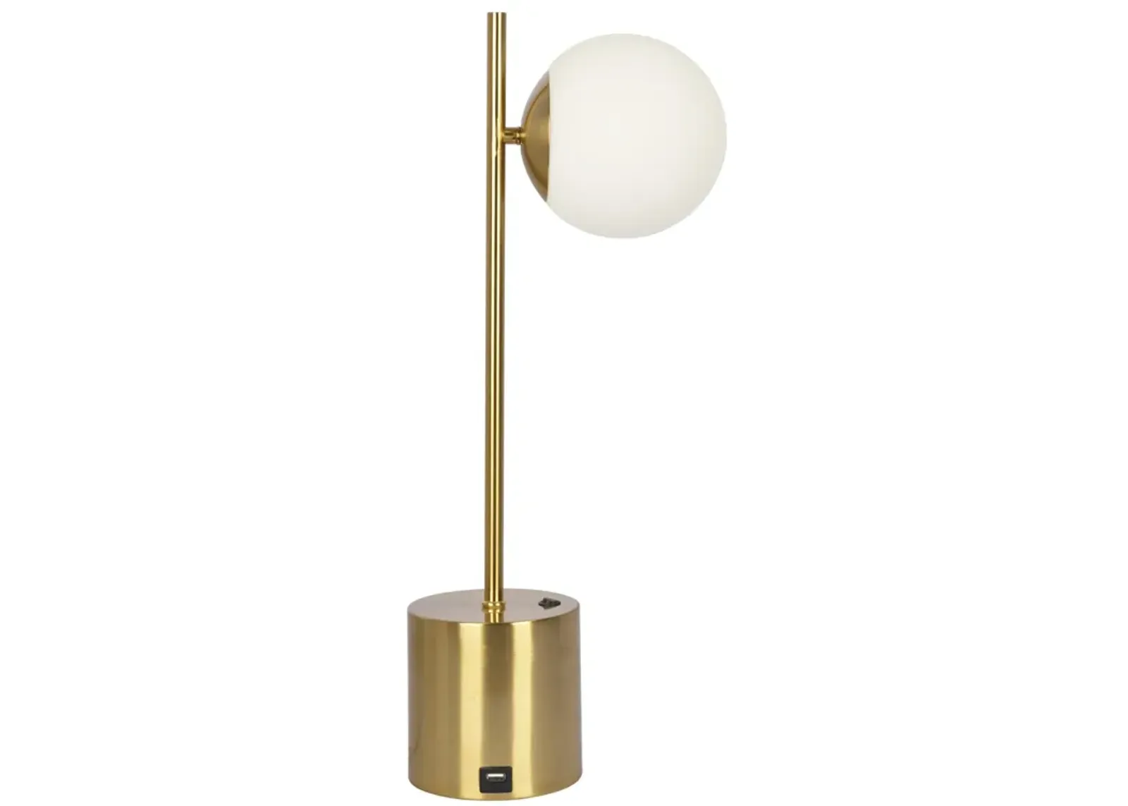 Ethereal Modern Small Brass Metal Table Lamp, Desk Lamp Fixture with White Glass Globe Shade