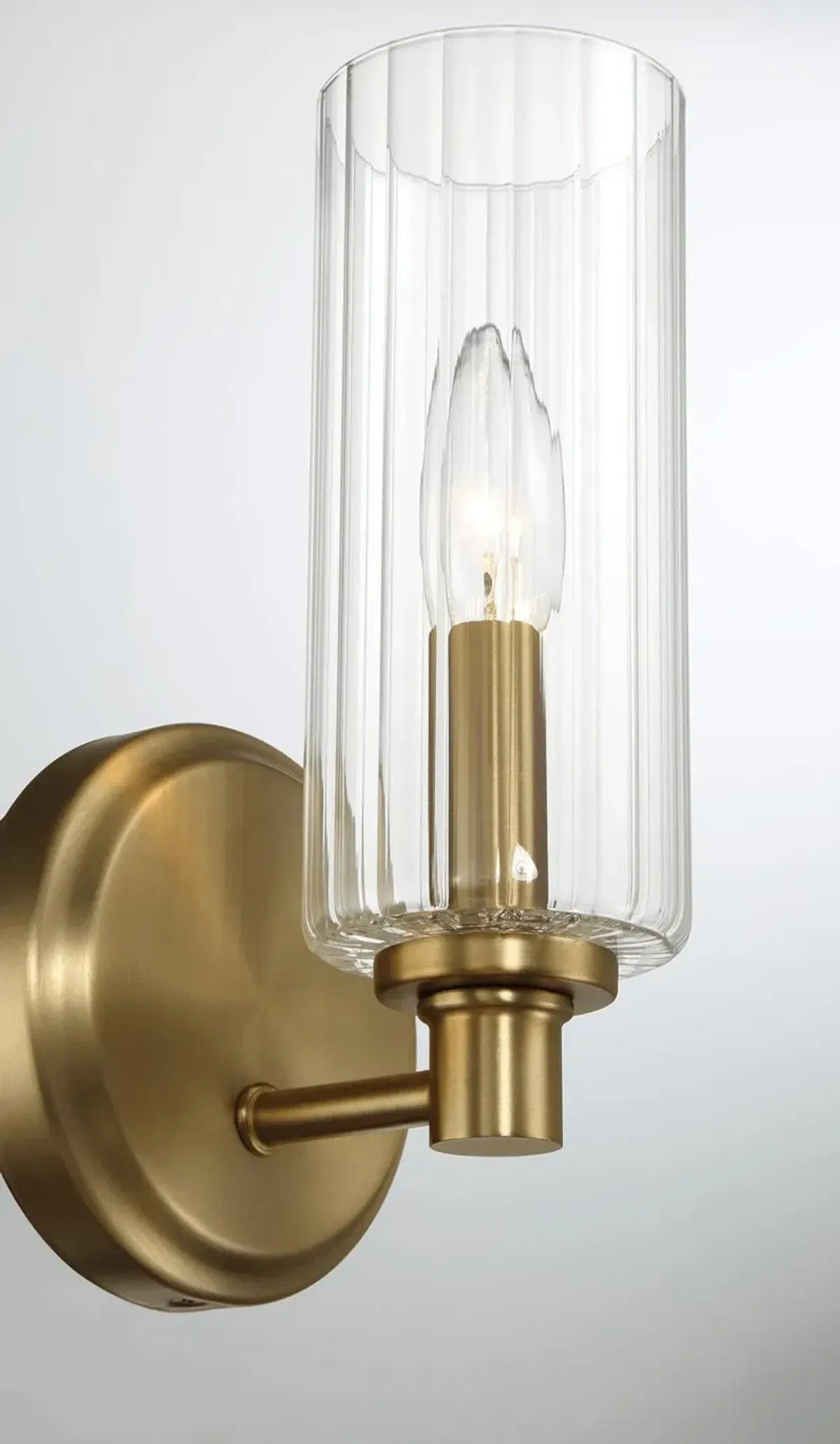 Jardin Single Light Wall Sconce With Clear Ribbed Glass - Satin Brass