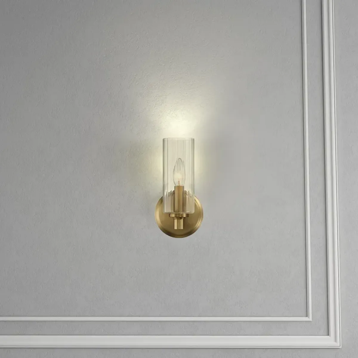 Jardin Single Light Wall Sconce With Clear Ribbed Glass - Satin Brass