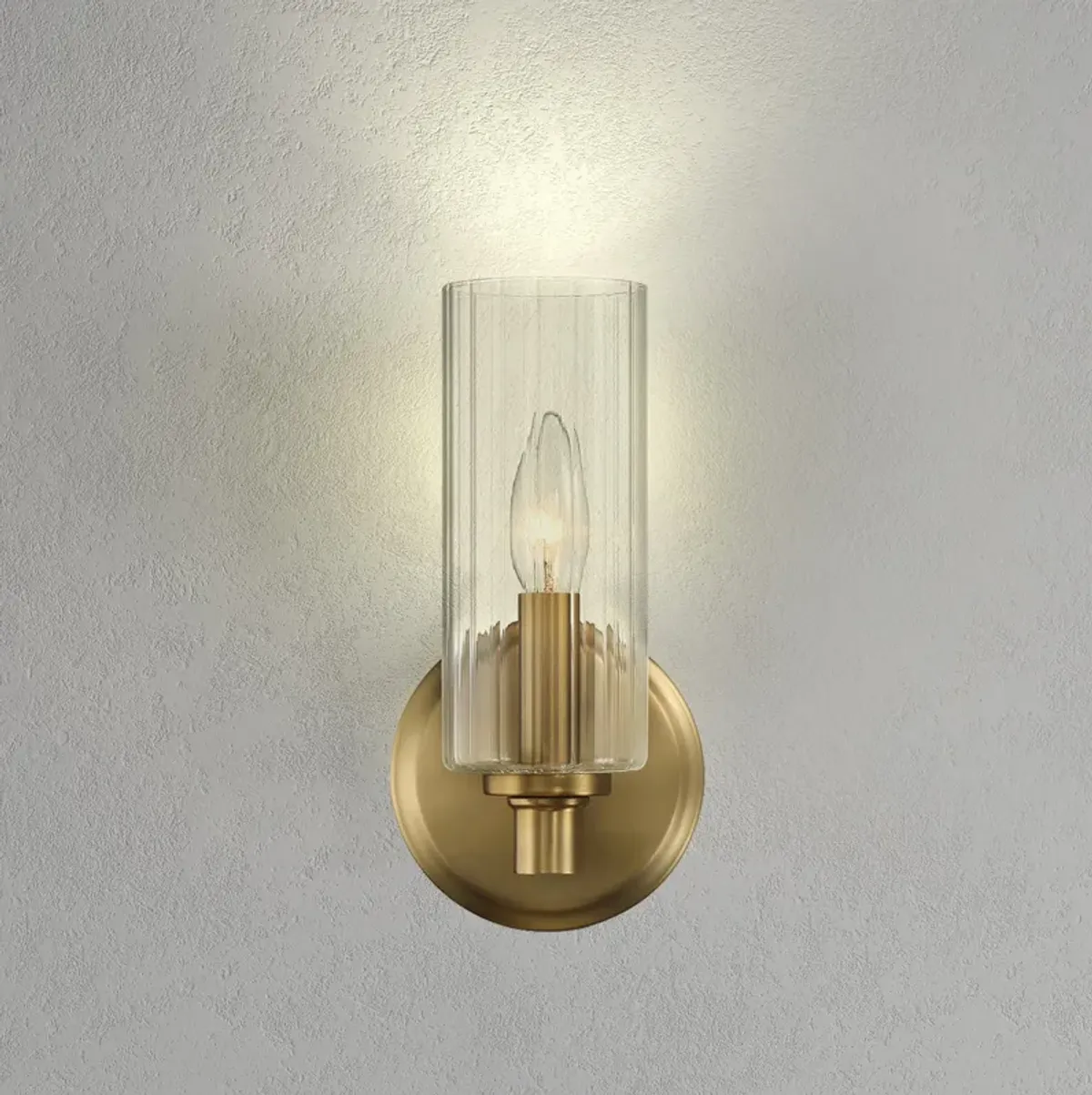 Jardin Single Light Wall Sconce With Clear Ribbed Glass - Satin Brass