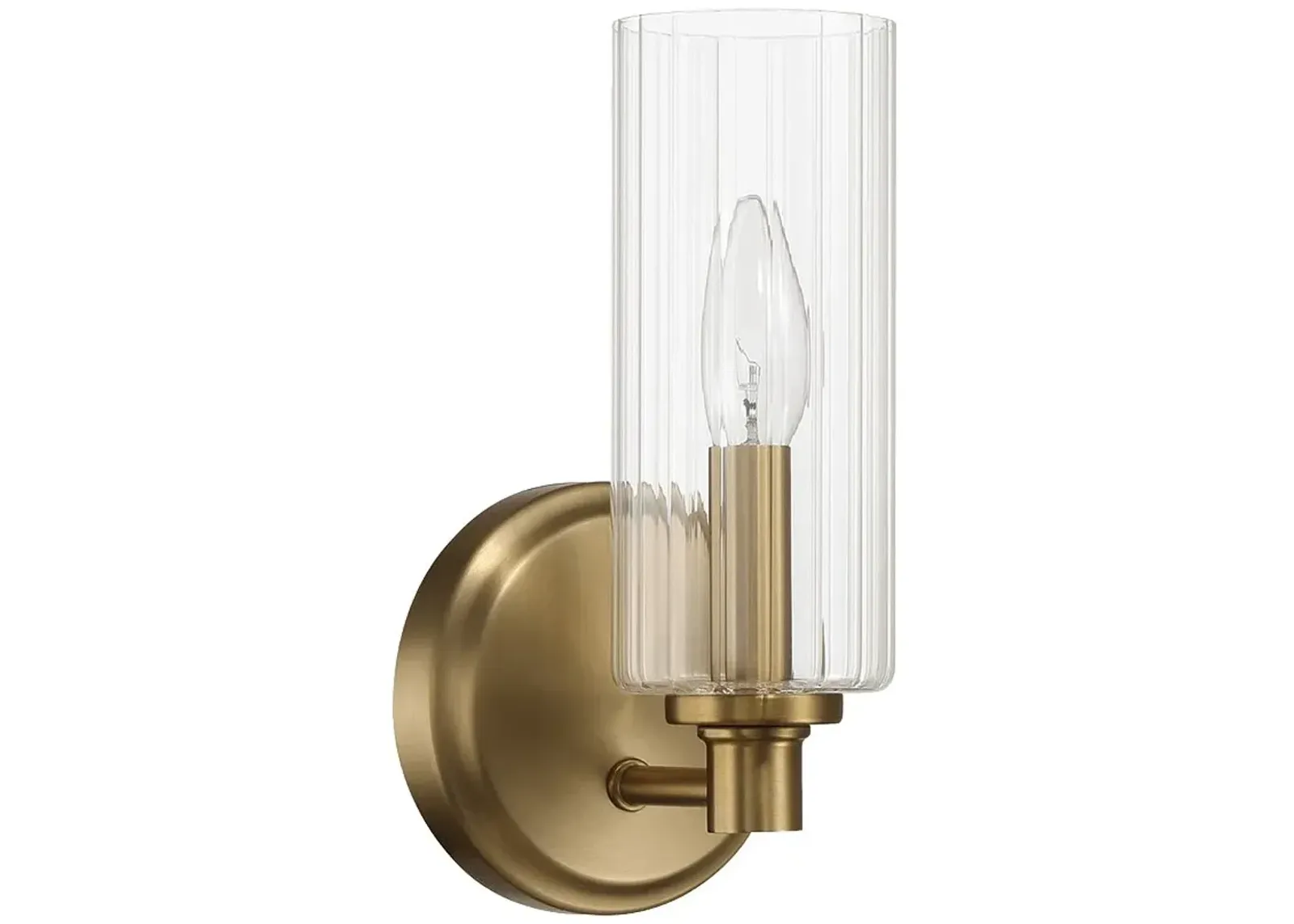 Jardin Single Light Wall Sconce With Clear Ribbed Glass - Satin Brass