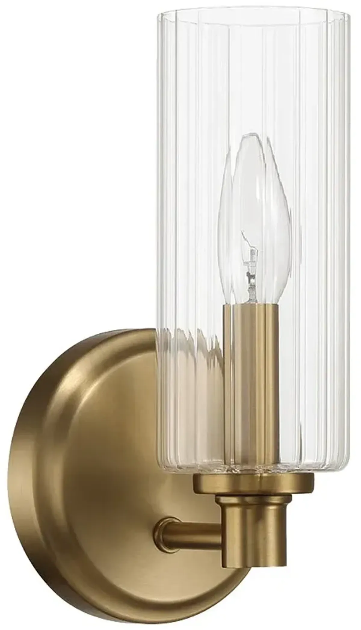 Jardin Single Light Wall Sconce With Clear Ribbed Glass - Satin Brass