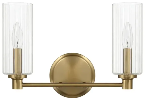 Regal Double Light Vanity With Clear Ribbed Glass - Satin Brass