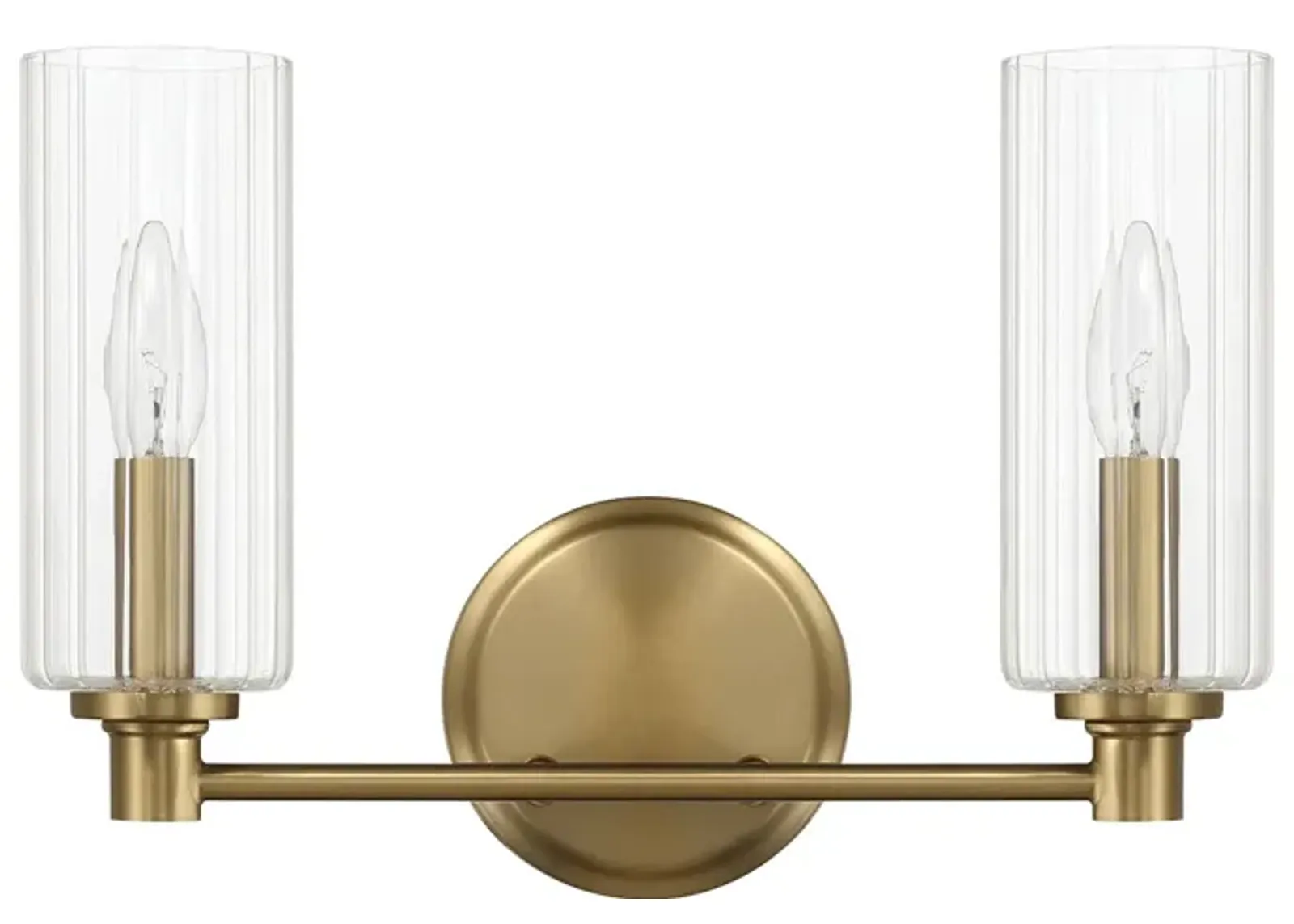 Regal Double Light Vanity With Clear Ribbed Glass - Satin Brass