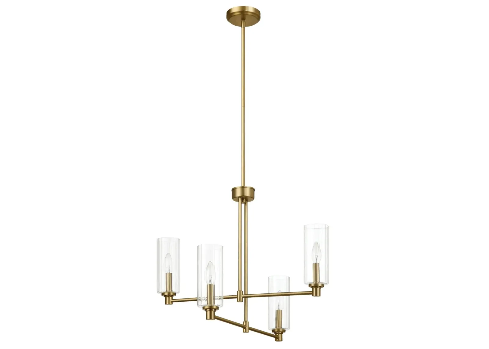 Enigma Four Lights Chandelier With Clear Ribbed Glass -Satin Brass