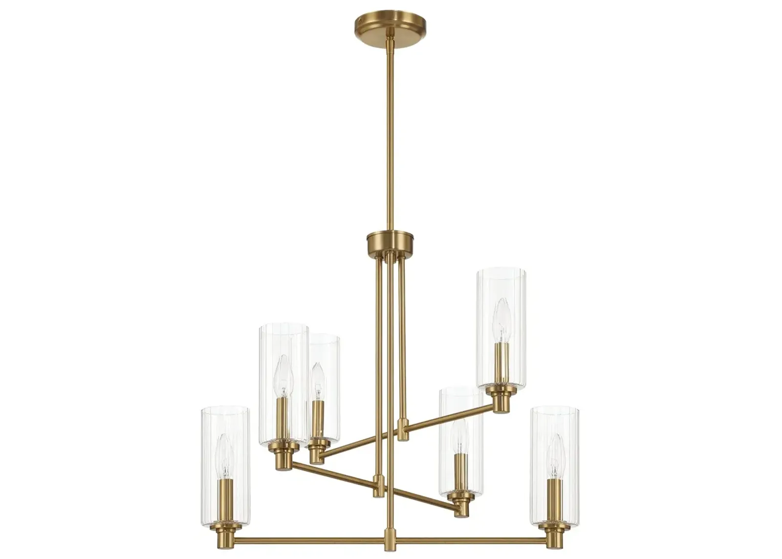 Timeless Six Lights Chandelier With Clear Ribbed Glass - Satin Brass