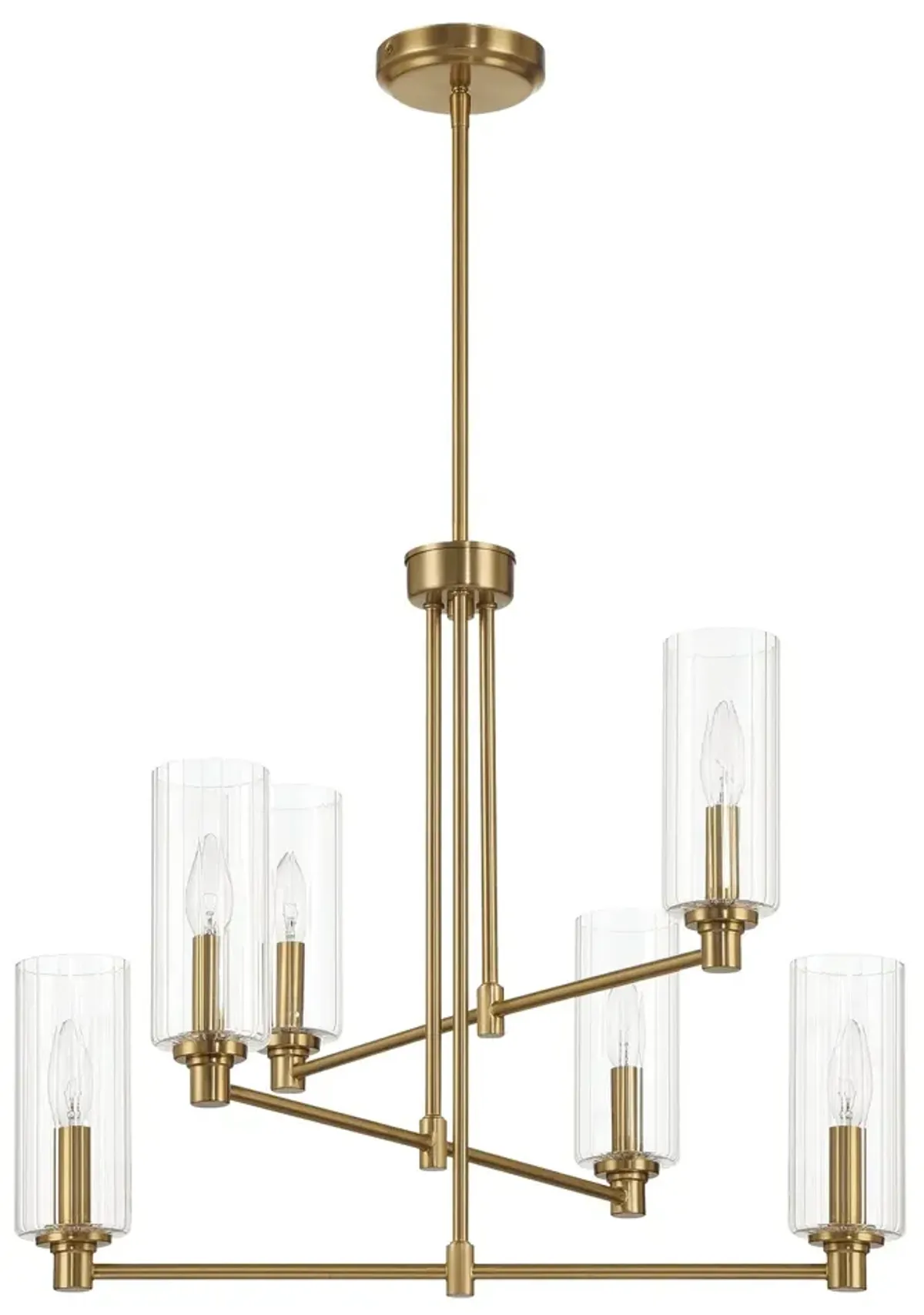 Timeless Six Lights Chandelier With Clear Ribbed Glass - Satin Brass