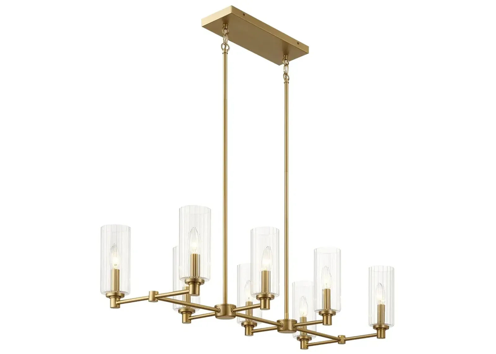 Willow Eight Lights Island With Clear Ribbed Glass Pendant Lamp - Satin Brass