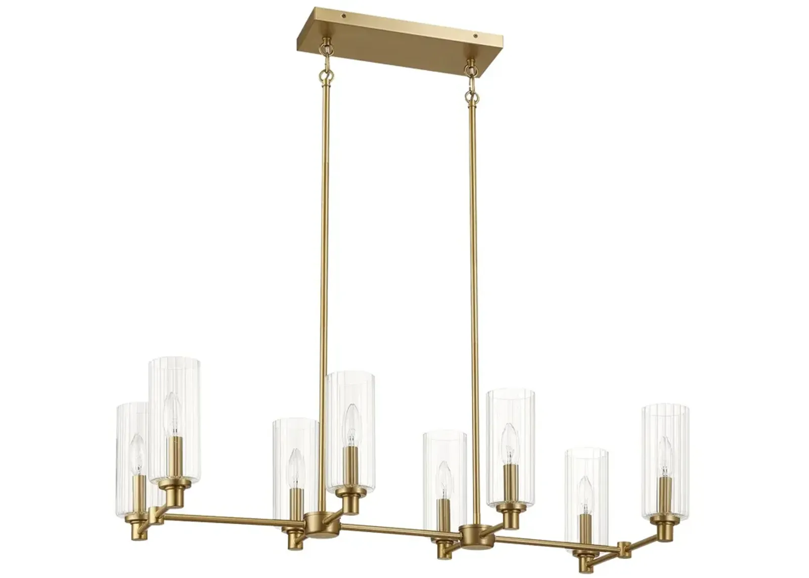 Willow Eight Lights Island With Clear Ribbed Glass Pendant Lamp - Satin Brass