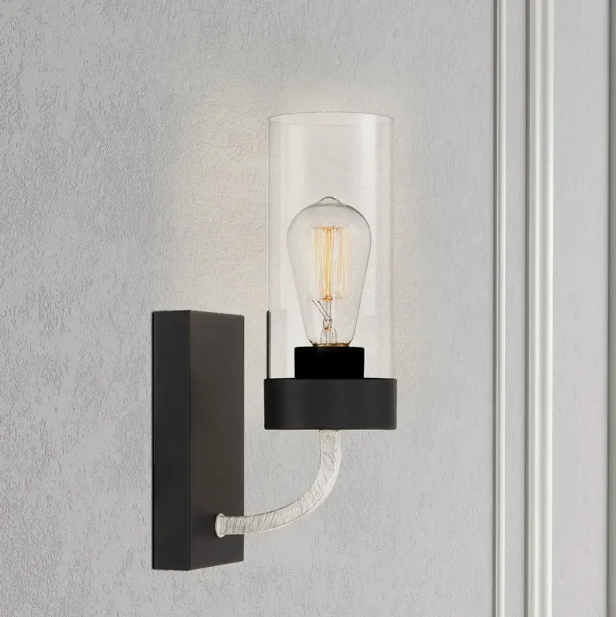 Zephyr Single Light Sconce With Clear Glass Metal Black Finish