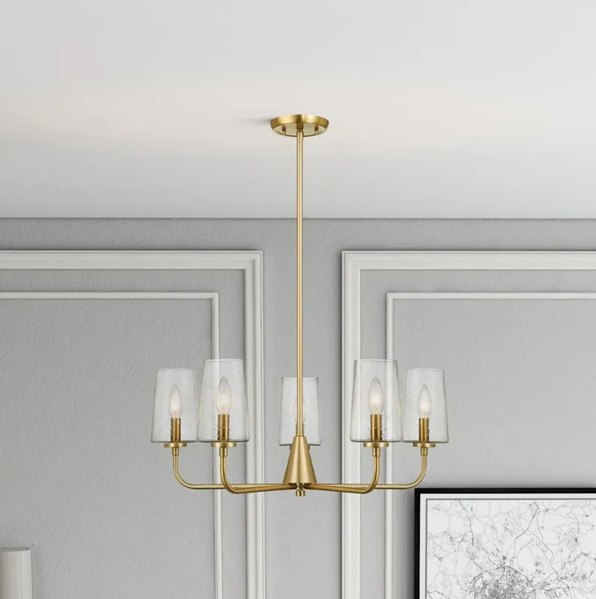 Dazzle Five Lights Chandelier With Clear Seeded Glass -Satin Brass