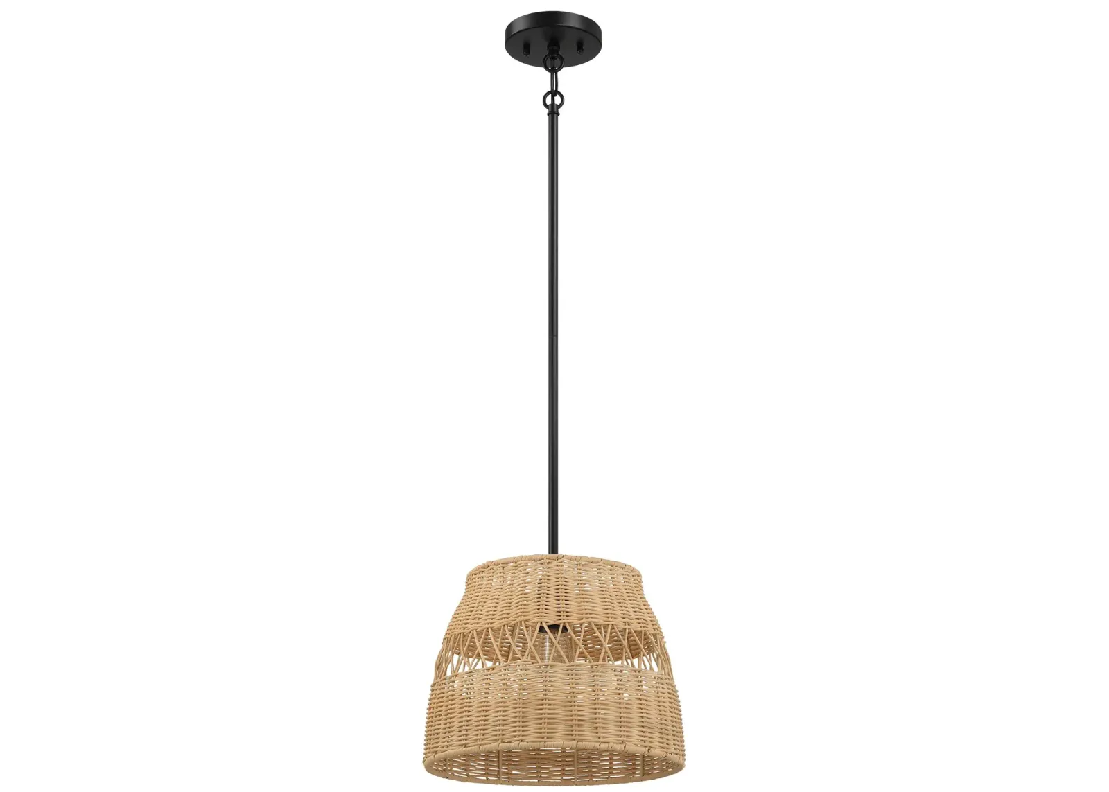 Essence Single Lights Pendant With Rattan Shade  Black Metal Finish for Farmhouse Style