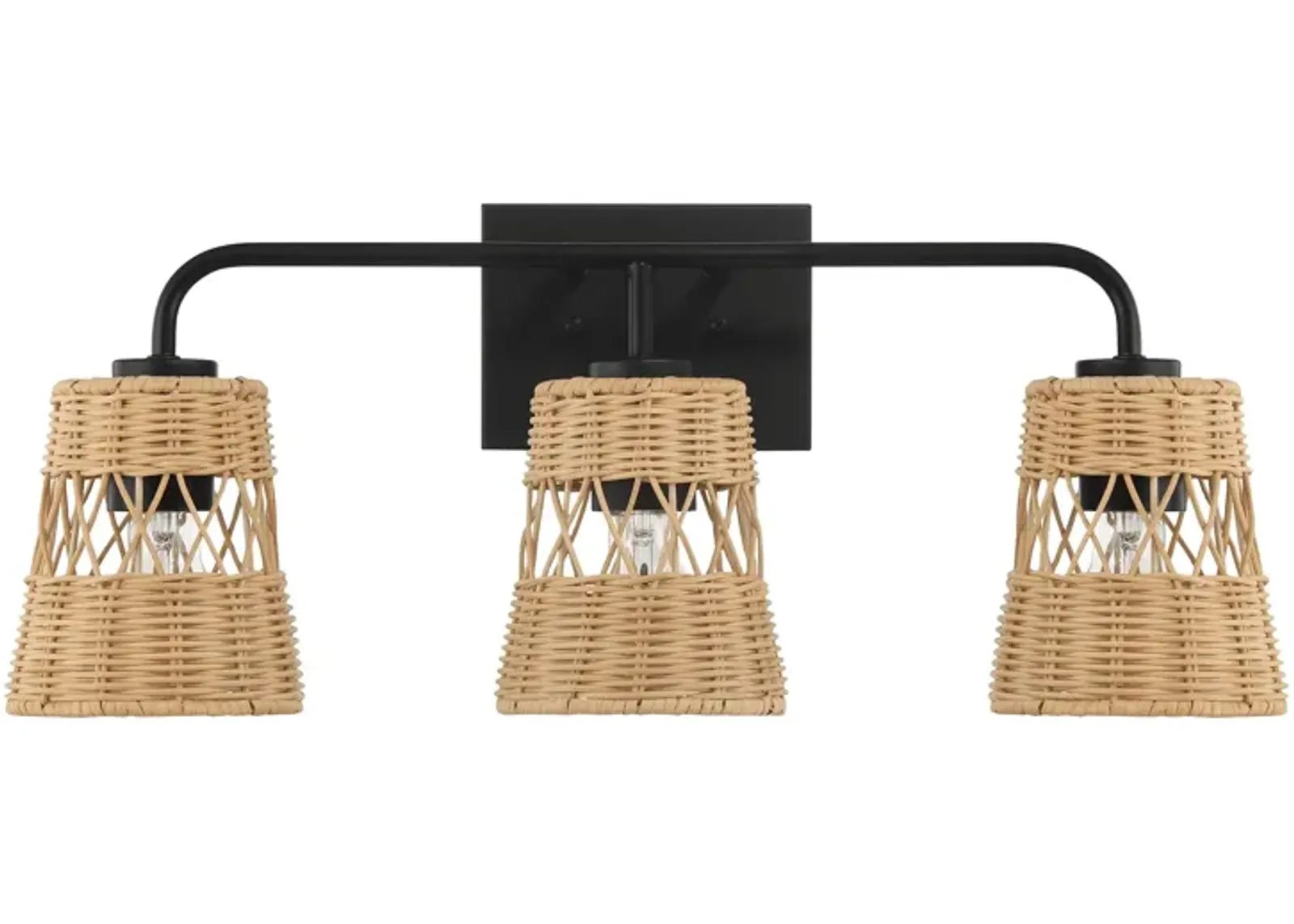 Moonlit Three Lights Wall Sconce With Rattan Shade, Bathroom Lighting Fixtures Over Mirror