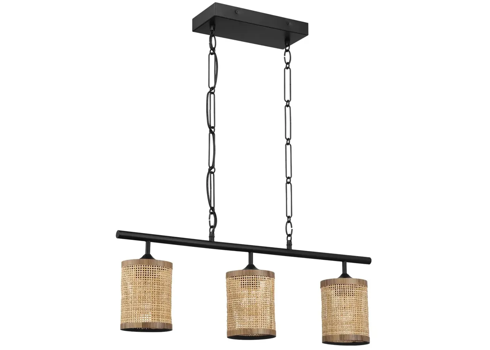 Elysian Three Lights Island With Natural Rattan Shade Farmhouse Chain Ceiling Lamp