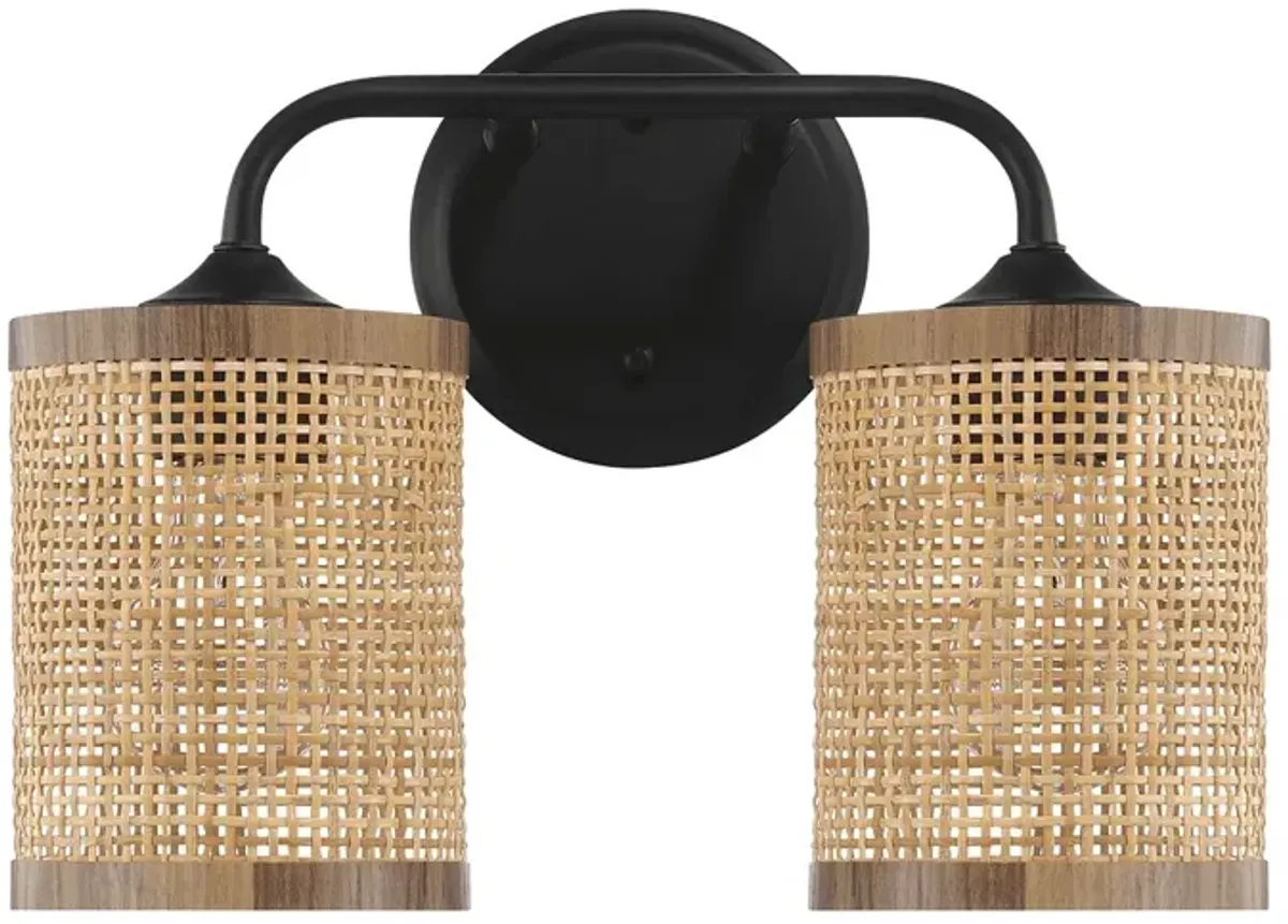 Quell Double Light Vanity With Natural Rattan Shade Wall Lamp