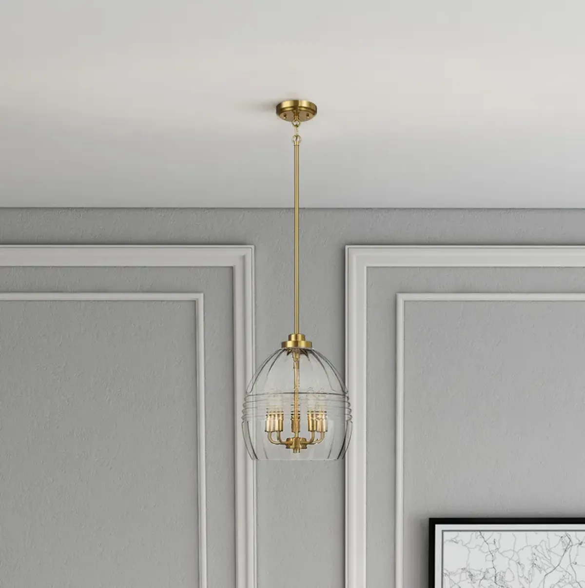 Zen Five Pendant Chain Hanging Light with Clear Glass - Satin Brass