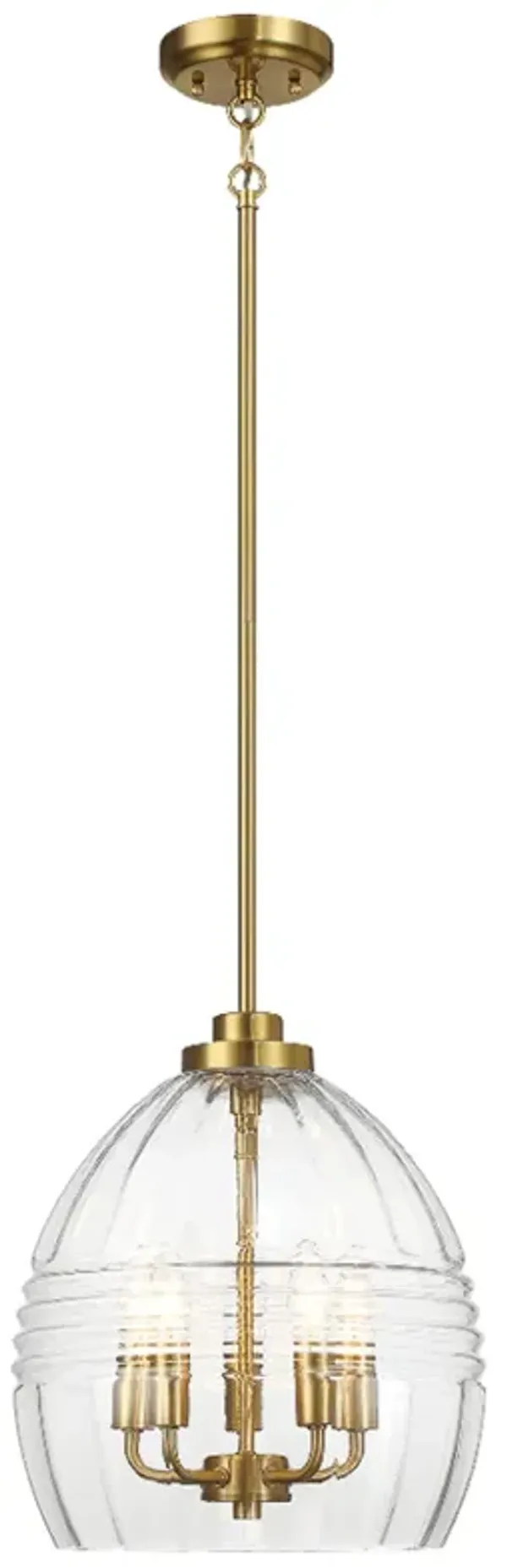 Zen Five Pendant Chain Hanging Light with Clear Glass - Satin Brass