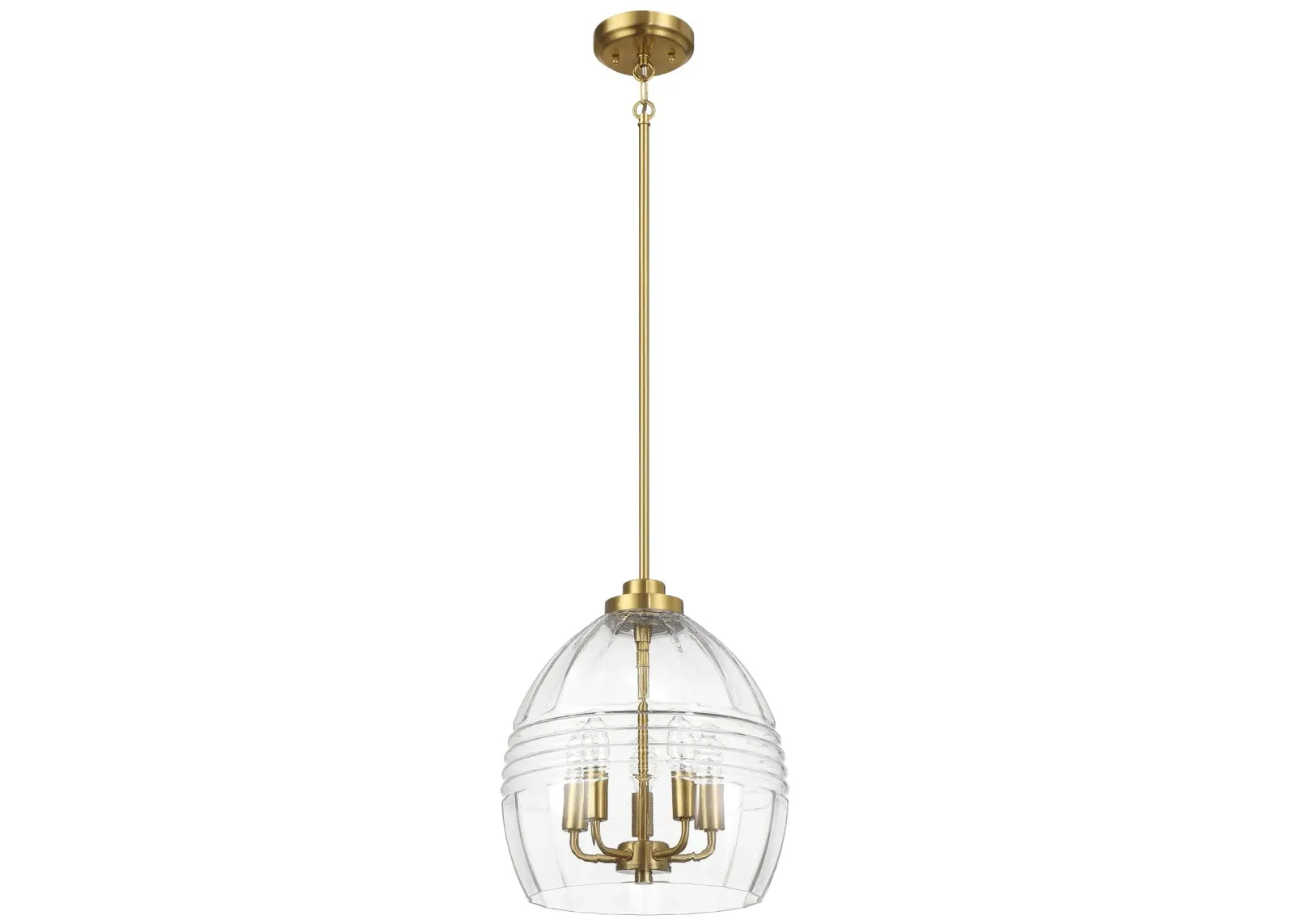 Zen Five Pendant Chain Hanging Light with Clear Glass - Satin Brass