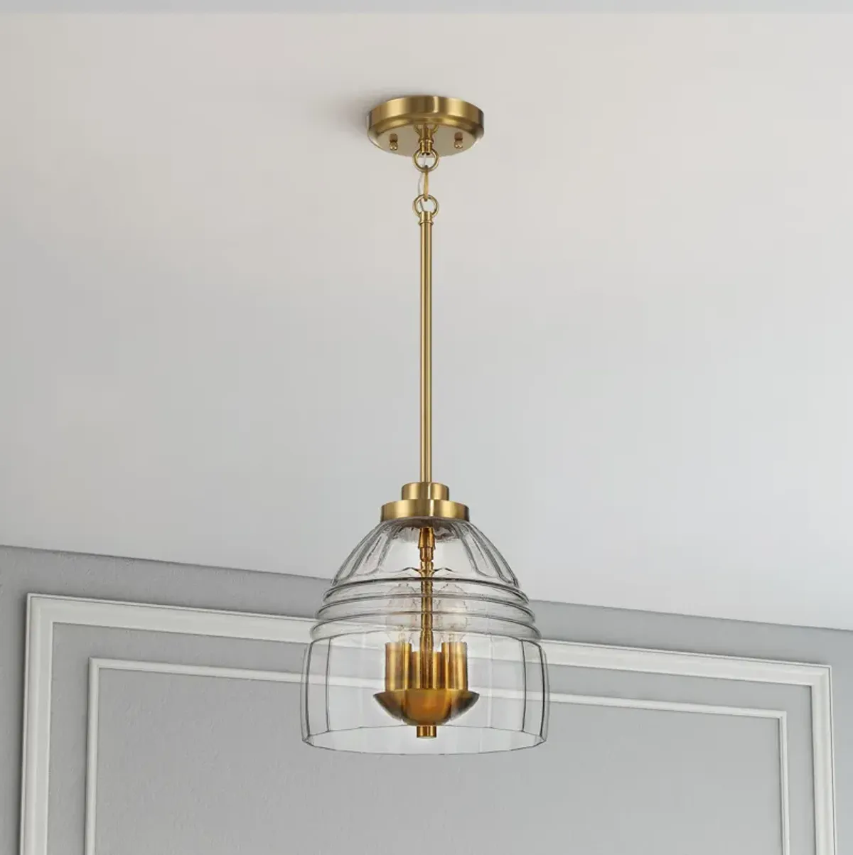 Ember Three Candle Lights Chain Pendant With Clear Glass - Satin Brass