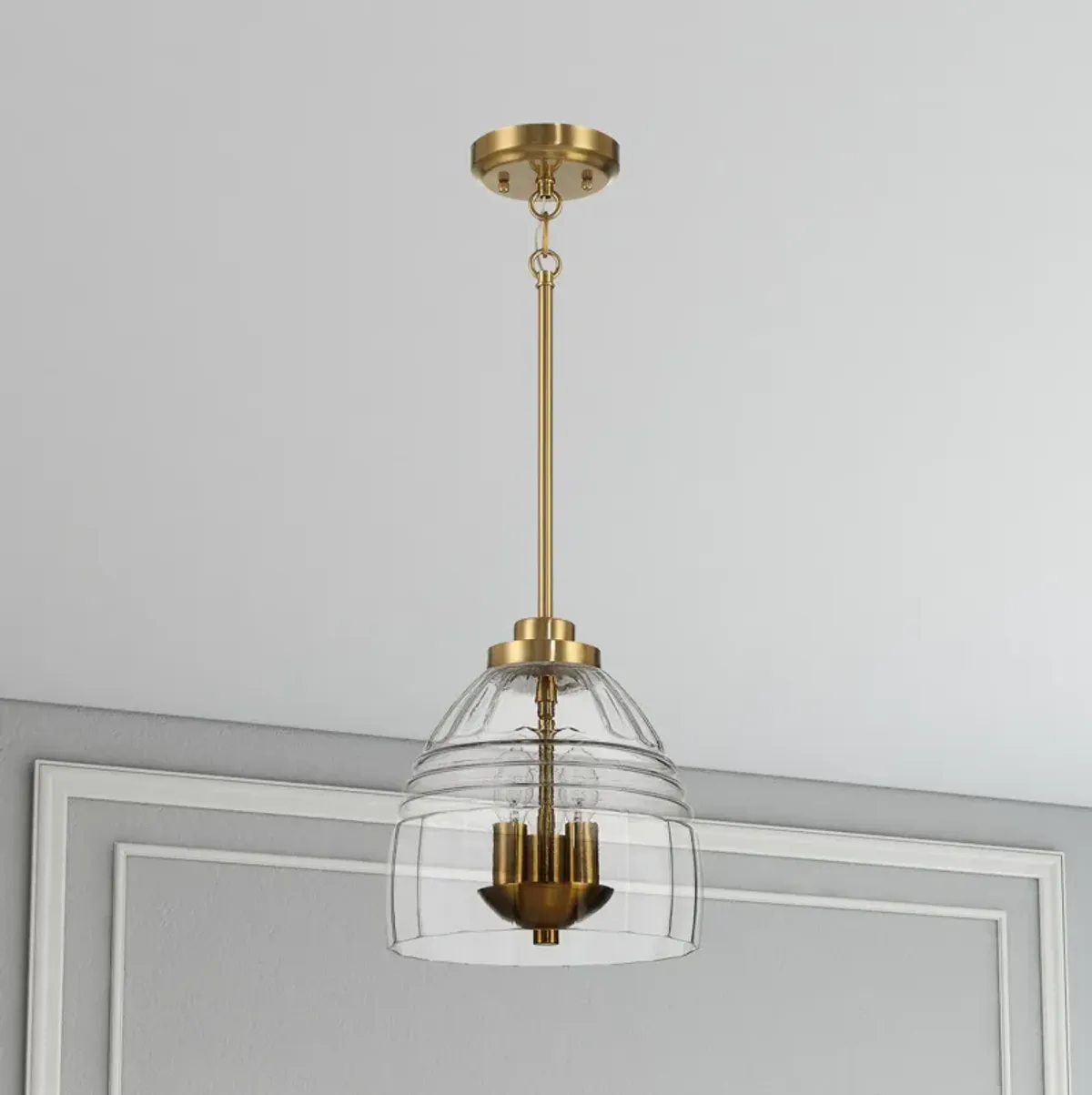 Ember Three Candle Lights Chain Pendant With Clear Glass - Satin Brass