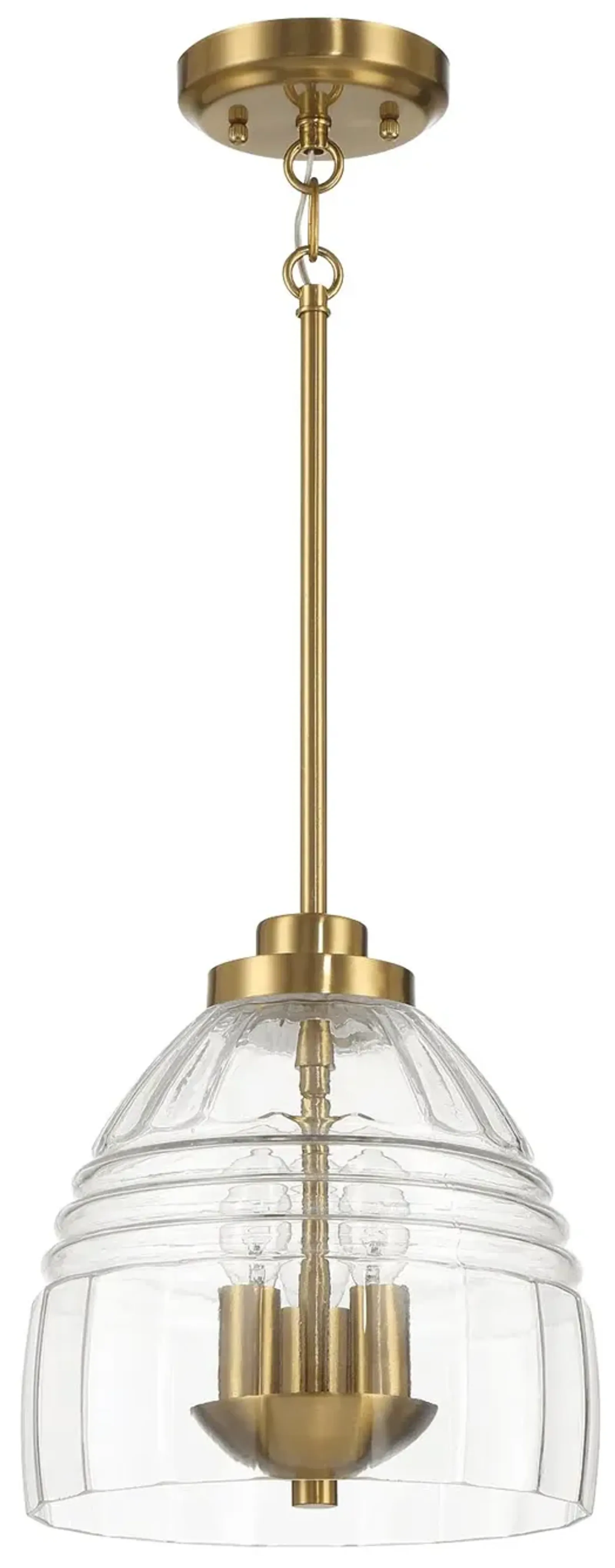 Ember Three Candle Lights Chain Pendant With Clear Glass - Satin Brass