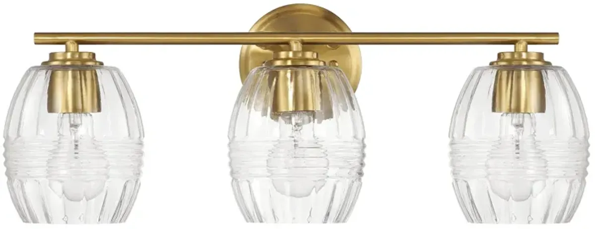 Luster Three Lights Vanity With Clear Glass for Bathrooms above Mirror  Wall Lamp - Satin Brass