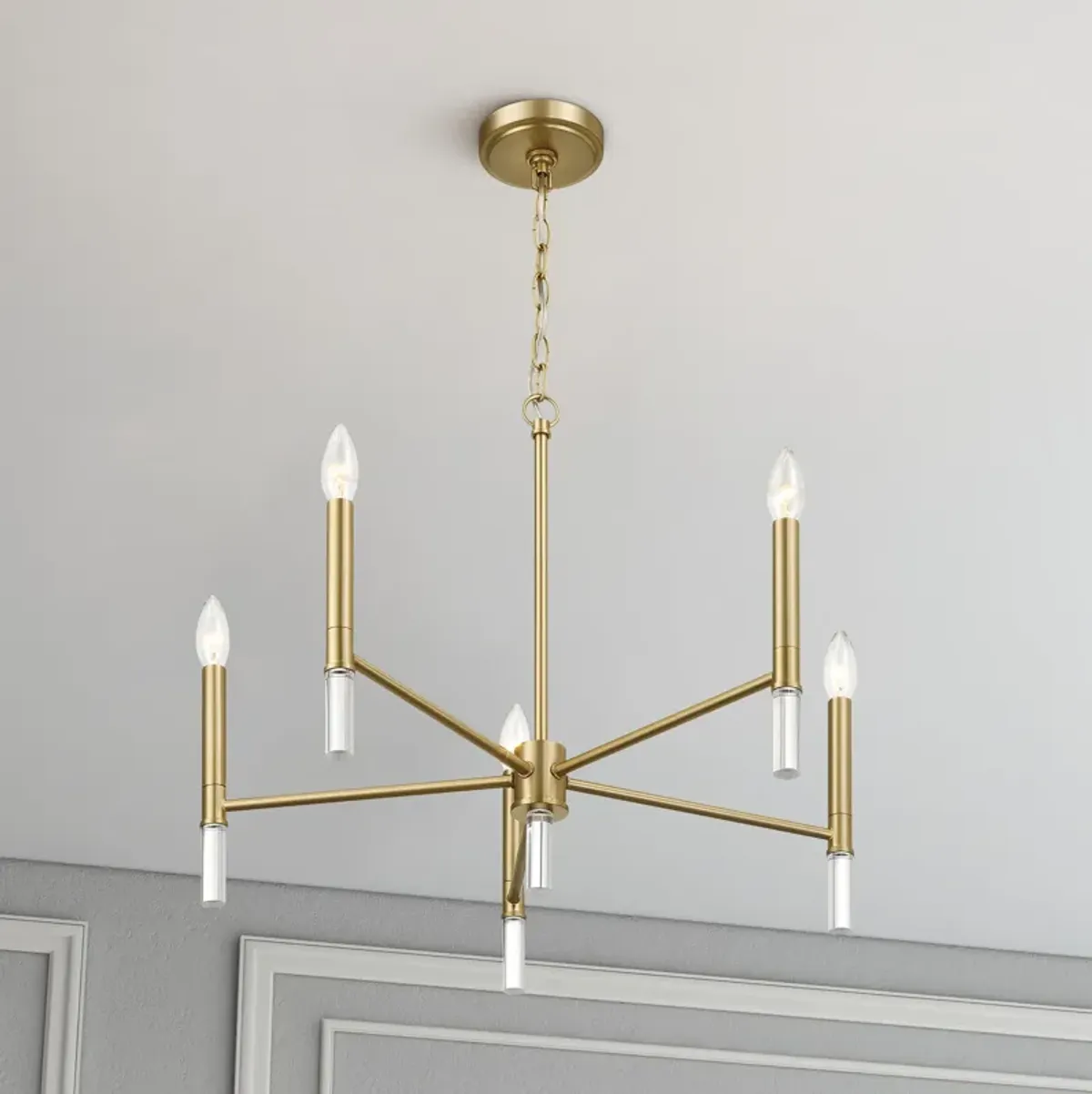 Courtyard Five Light Golden Brass Candle Light Chandelier 24"W × 17.75"H