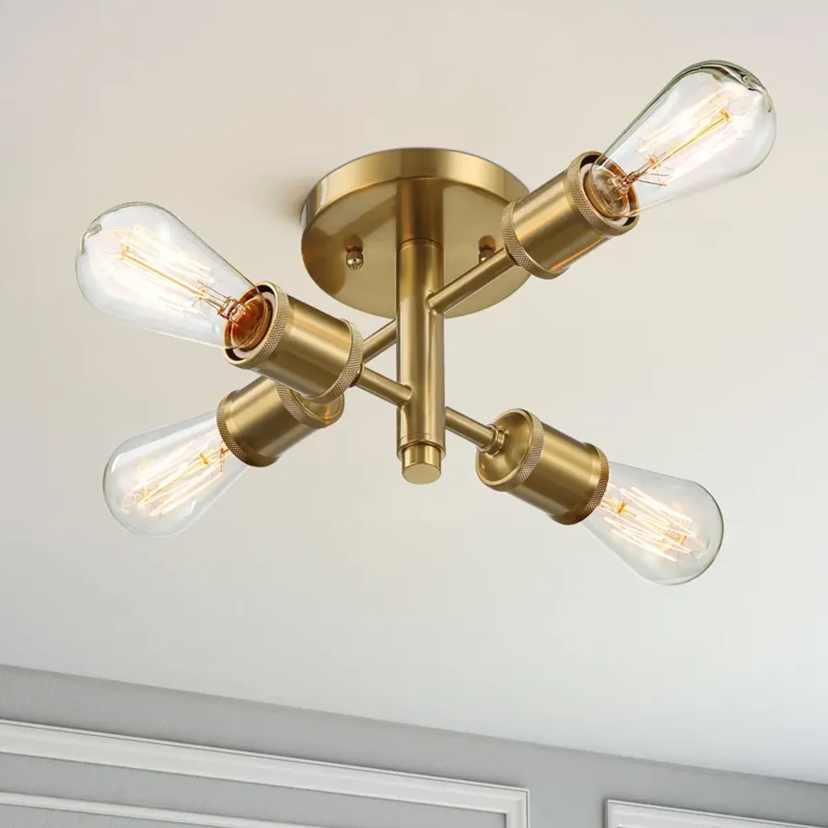 Ephemeral Four Lights Semi Flush Mount Retro Hallway Kitchen Bedroom Living Room Ceiling Pendant 11"W × 6.5"H