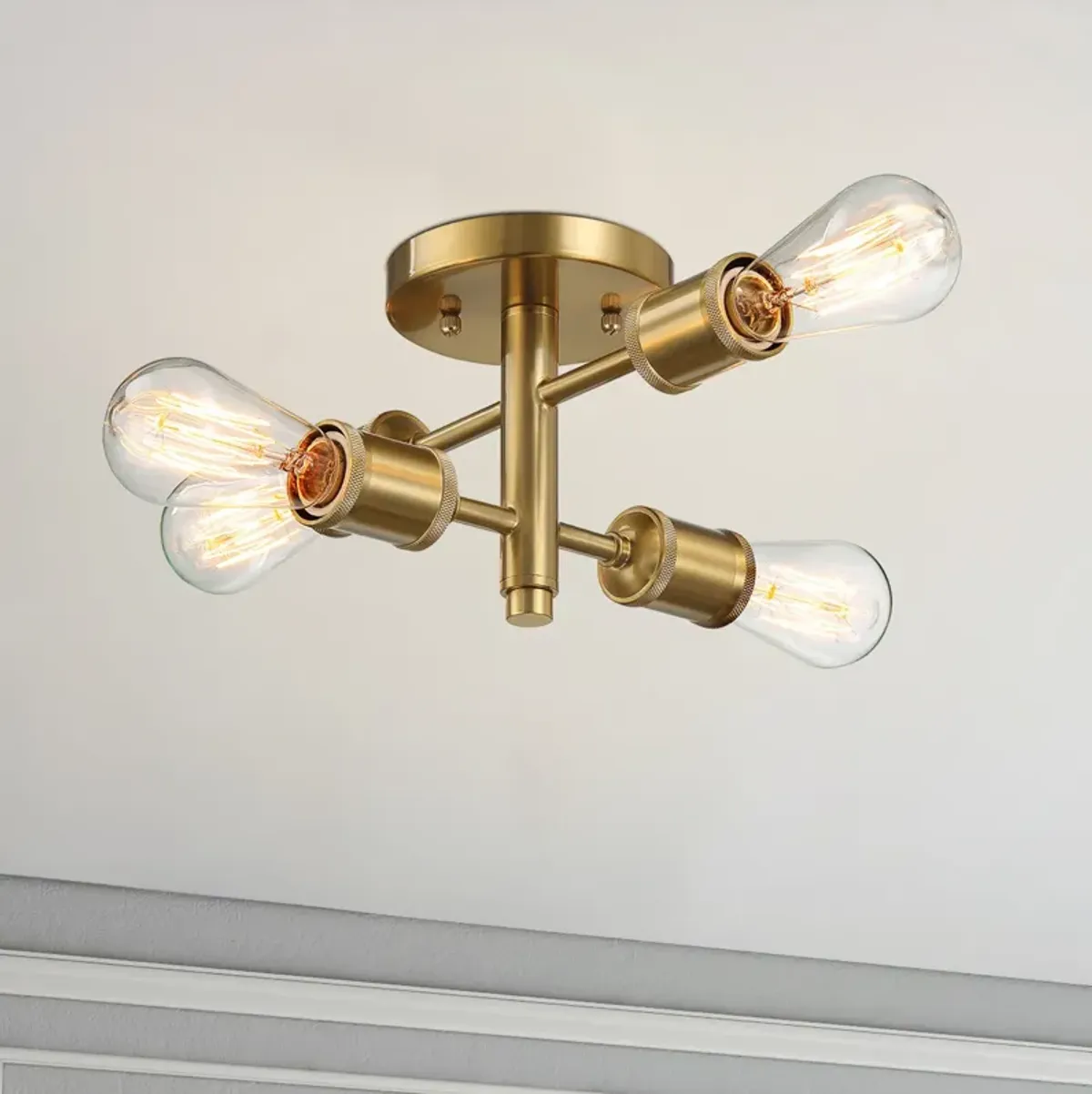 Ephemeral Four Lights Semi Flush Mount Retro Hallway Kitchen Bedroom Living Room Ceiling Pendant 11"W × 6.5"H