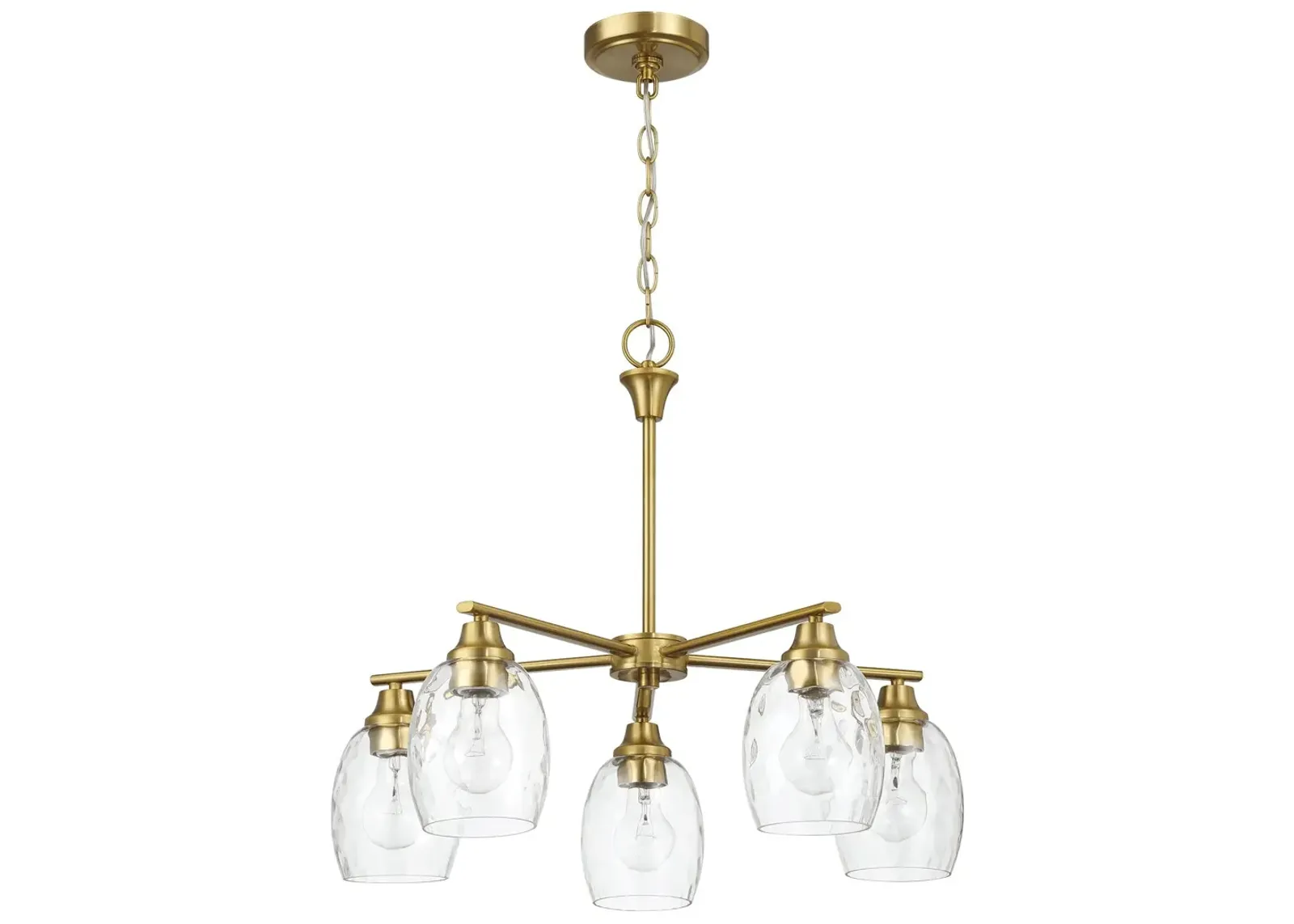 Elegance Five Lights Linear Arms with Golden Brass Finish Chain Chandelier 24"W × 8.5"H with Clear Water Glass