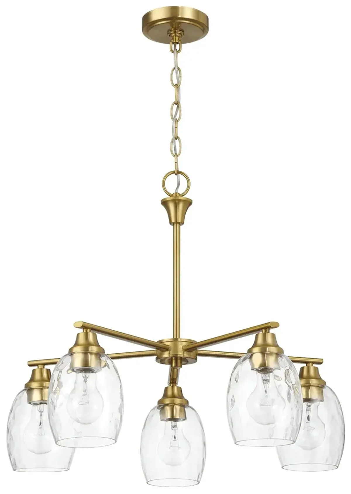 Elegance Five Lights Linear Arms with Golden Brass Finish Chain Chandelier 24"W × 8.5"H with Clear Water Glass