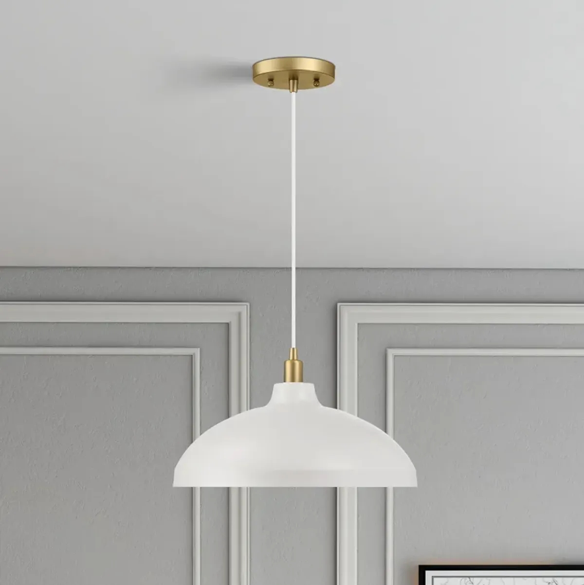 Astral Single Light White Pendant Lamp with Golder Brass Finish for Entrance Kitchen Island 14"D × 8"H