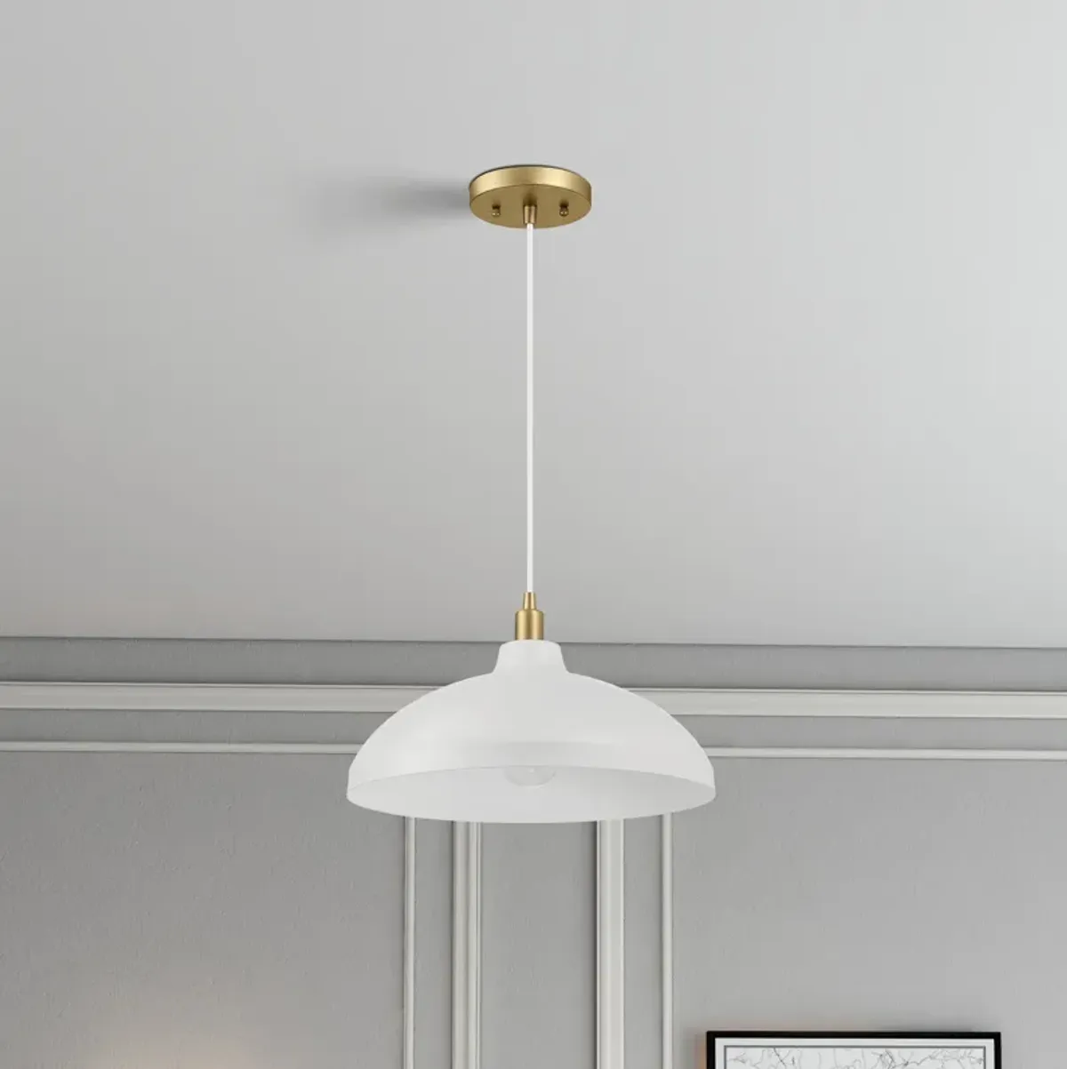 Astral Single Light White Pendant Lamp with Golder Brass Finish for Entrance Kitchen Island 14"D × 8"H