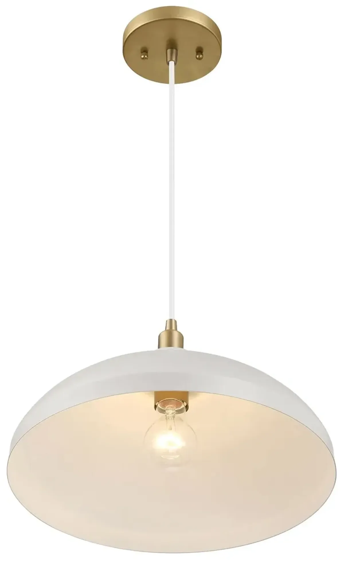 Astral Single Light White Pendant Lamp with Golder Brass Finish for Entrance Kitchen Island 14"D × 8"H