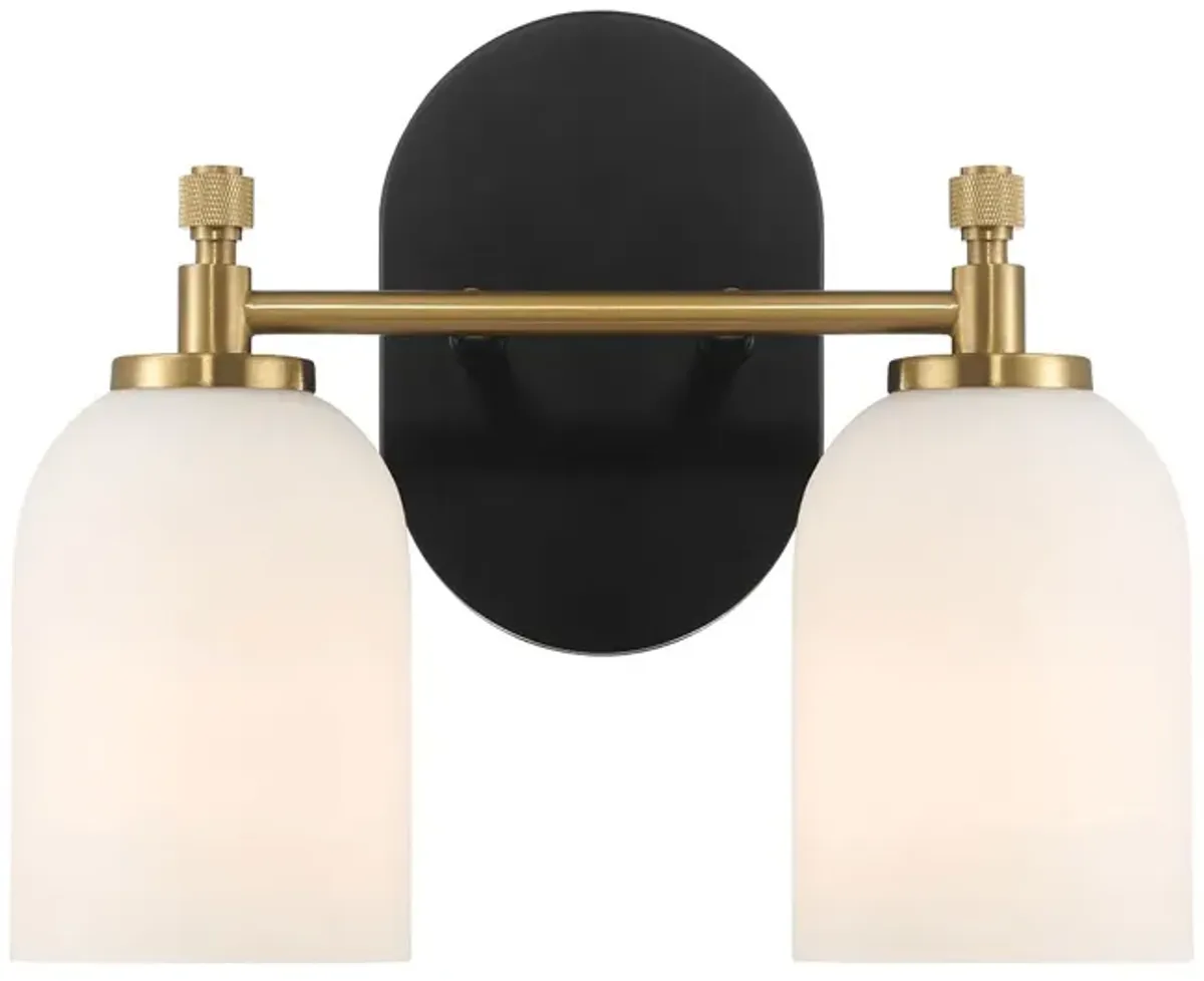 Vortex Two Lights Vanity in Traditional Style for Over Bathroom Mirror Wall Sconce 12.25"W × 10.125"H × 5.5"E With White Frosted Glass