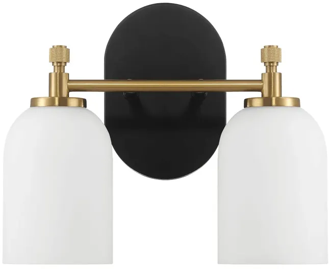Vortex Two Lights Vanity in Traditional Style for Over Bathroom Mirror Wall Sconce 12.25"W × 10.125"H × 5.5"E With White Frosted Glass