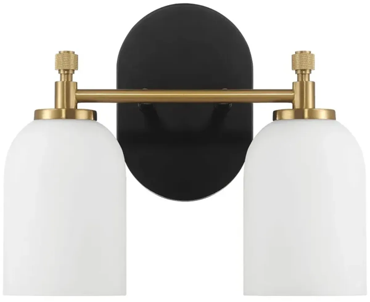 Vortex Two Lights Vanity in Traditional Style for Over Bathroom Mirror Wall Sconce 12.25"W × 10.125"H × 5.5"E With White Frosted Glass