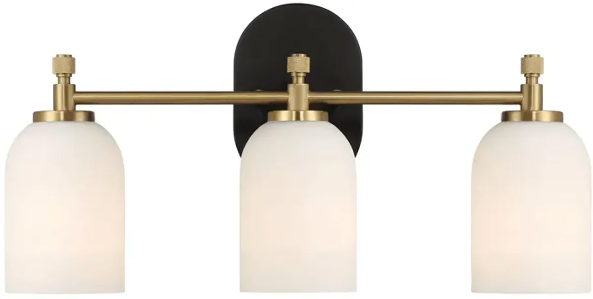 Meadows Three Lights Vanity Brushed Gold Bathroom Wall Light for Bathroom Over Mirror 20.5"W × 10.125"H × 5.5"E with White Frosted Glass