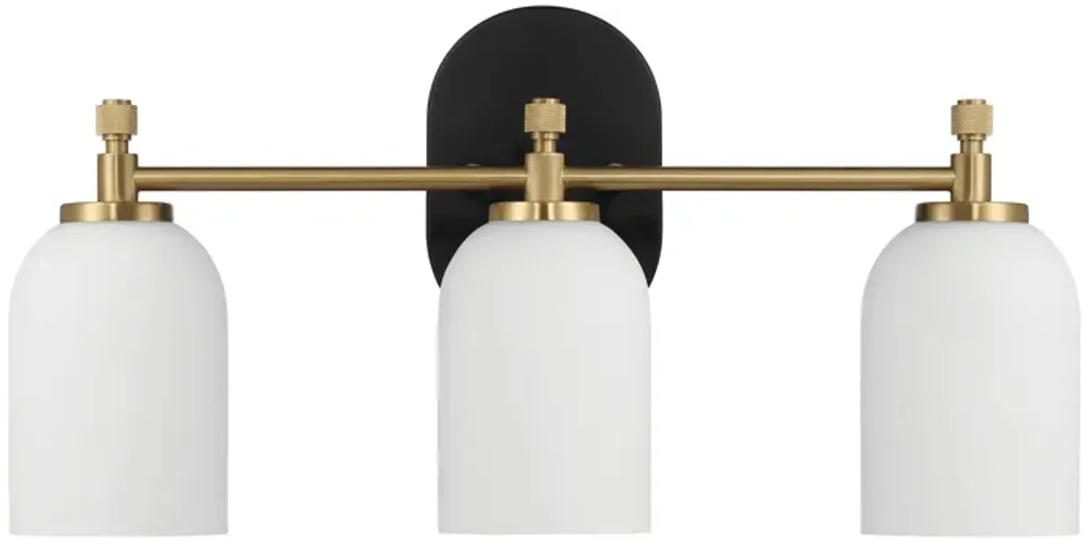 Meadows Three Lights Vanity Brushed Gold Bathroom Wall Light for Bathroom Over Mirror 20.5"W × 10.125"H × 5.5"E with White Frosted Glass