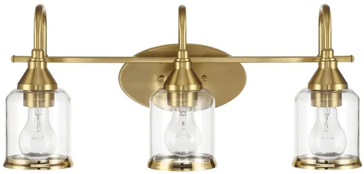 Twilight Three Lights Brushed Gold Contemporary Vanity Light 22"W × 10"H × 7.48"E with Clear Glass