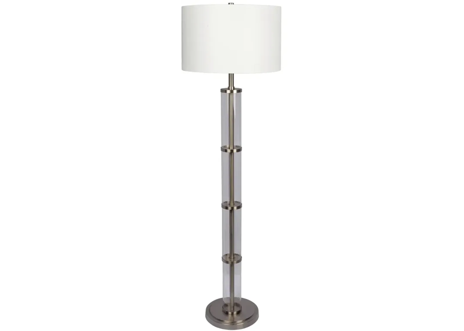 Nimbus Brushed Nickel Floor Lamp with 3-Way Rotary Switch Clear Glass Body  Metal Base