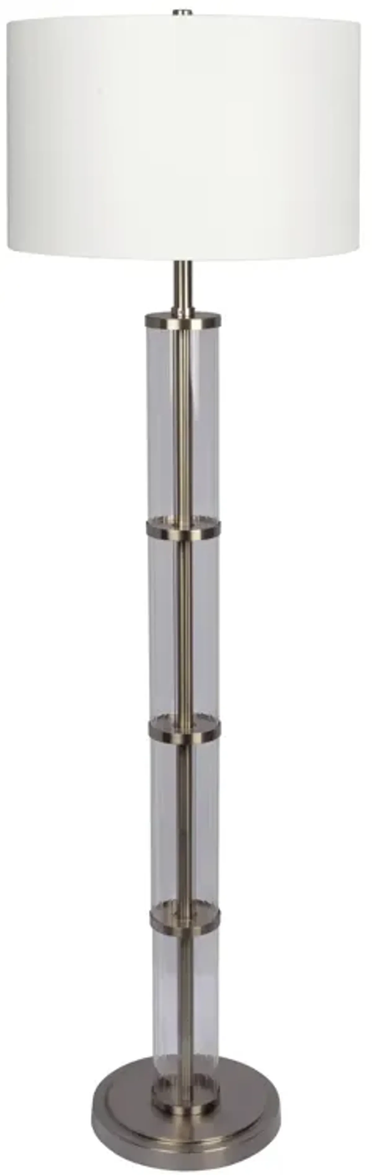 Nimbus Brushed Nickel Floor Lamp with 3-Way Rotary Switch Clear Glass Body  Metal Base