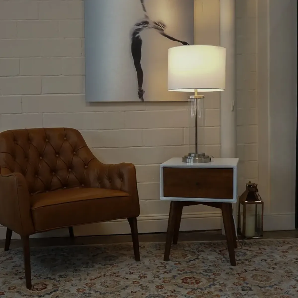 Luna Brushed Nickel Table Lamp with On/Off Switch Clear Glass Body  Metal Base