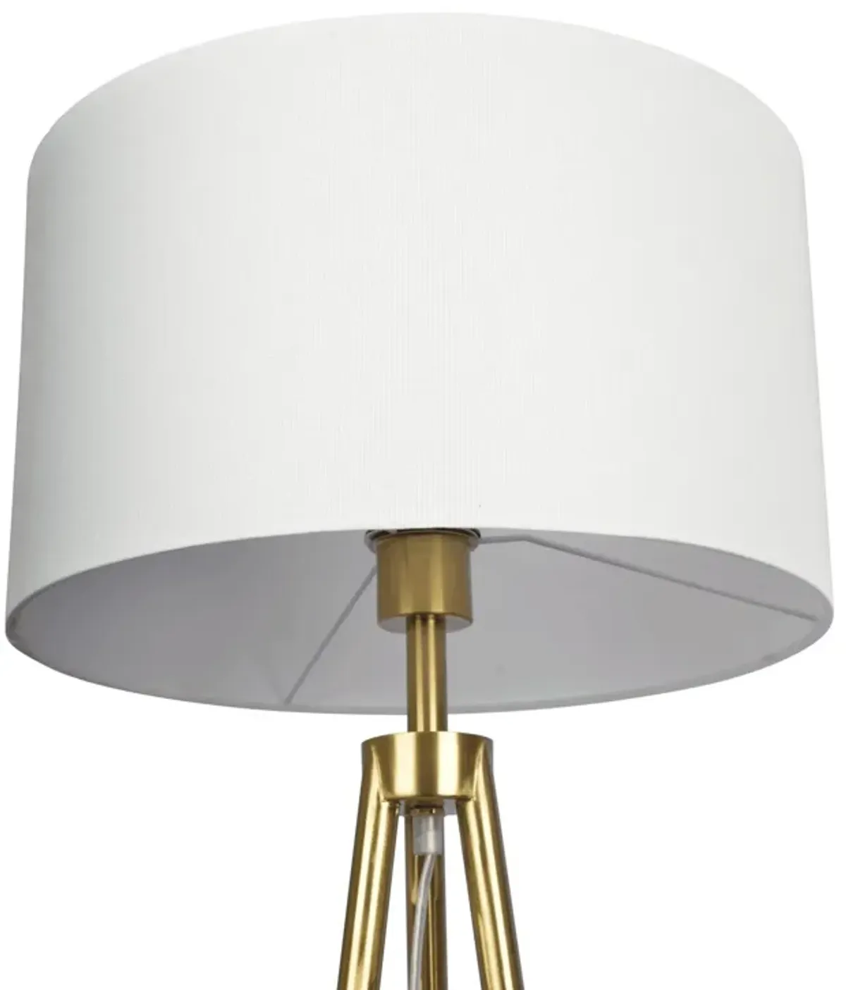 Sway Brassed Gold Floor Lamp with On/Off Switch Triple Legs White Fabric Shade