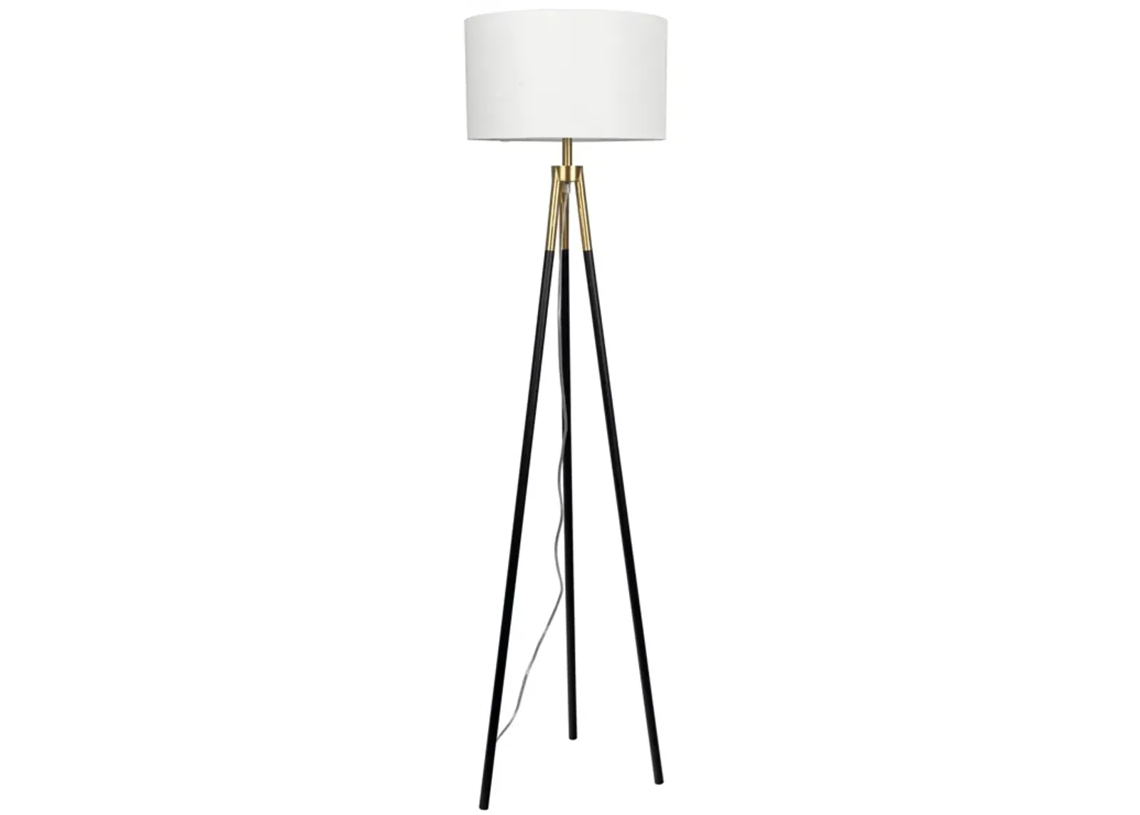 Sway Brassed Gold Floor Lamp with On/Off Switch Triple Legs White Fabric Shade