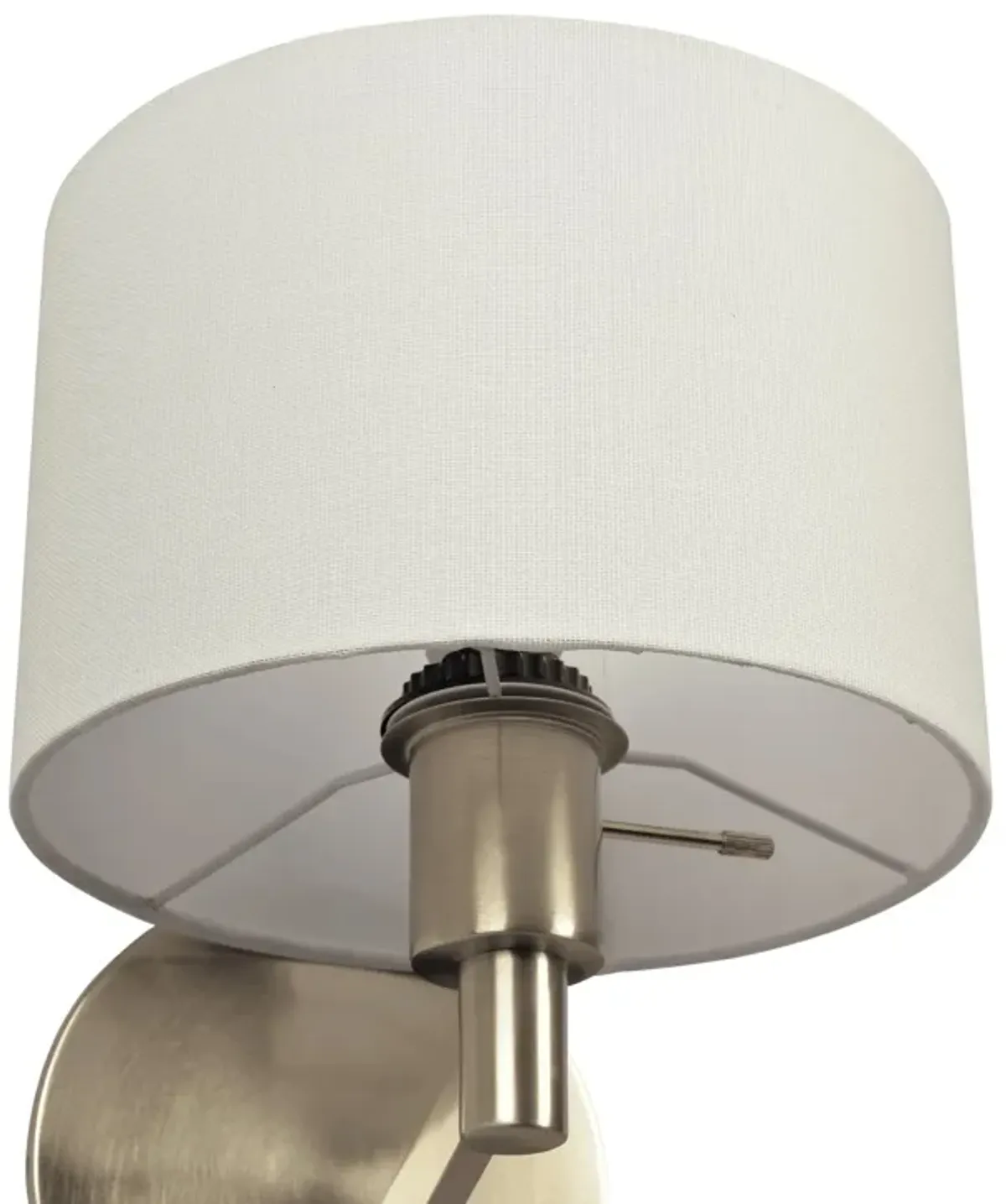 Nebula Brushed Nickel Base Wall Lamp with Rotary Switch White Fabric Shade