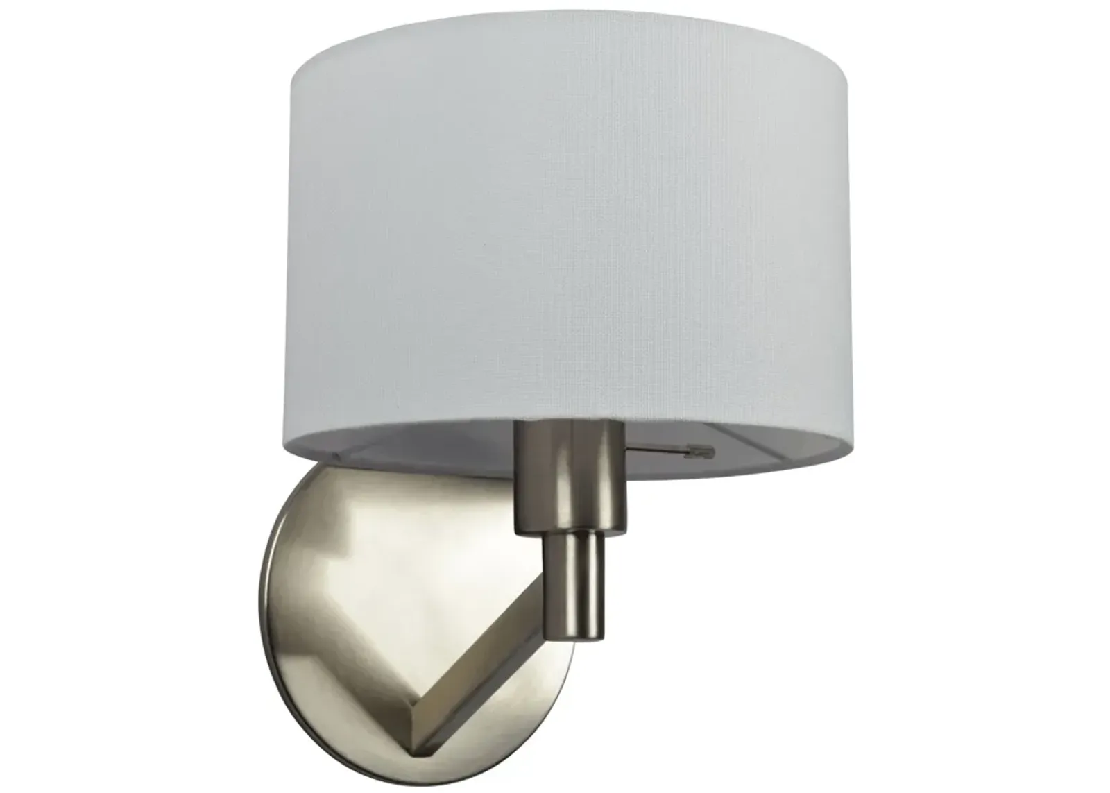 Nebula Brushed Nickel Base Wall Lamp with Rotary Switch White Fabric Shade